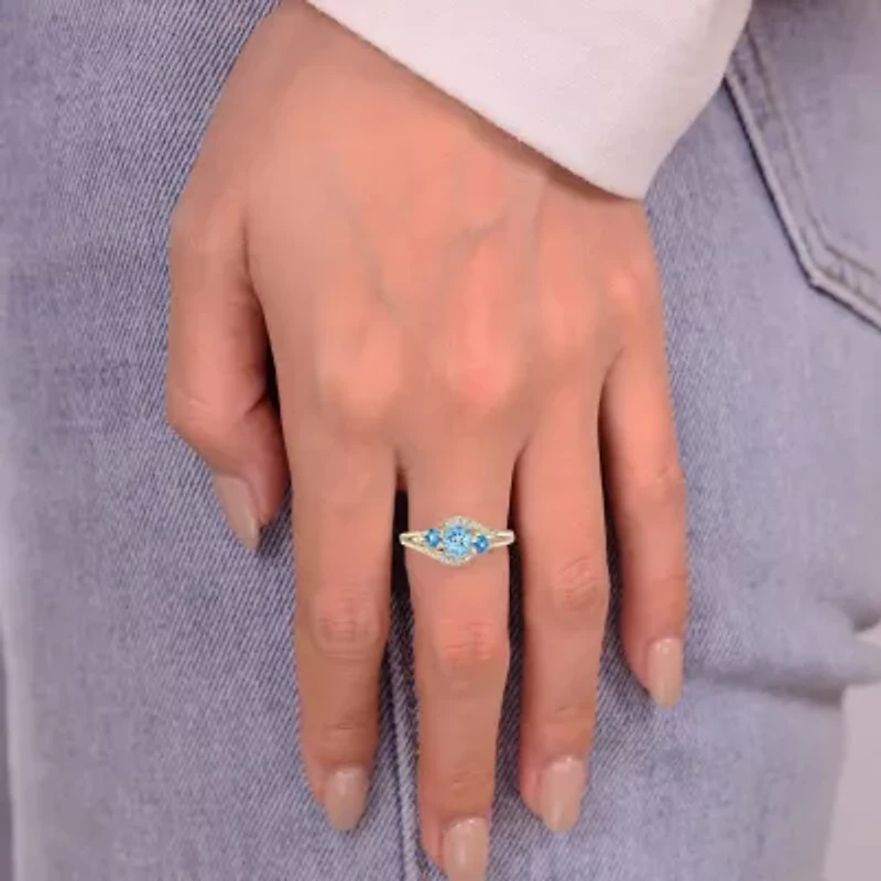 Womens Genuine Blue Topaz 18K Gold Over Silver Cocktail Ring