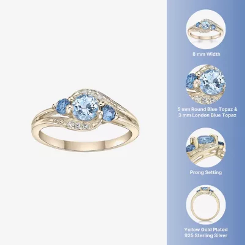 Womens Genuine Blue Topaz 18K Gold Over Silver Cocktail Ring