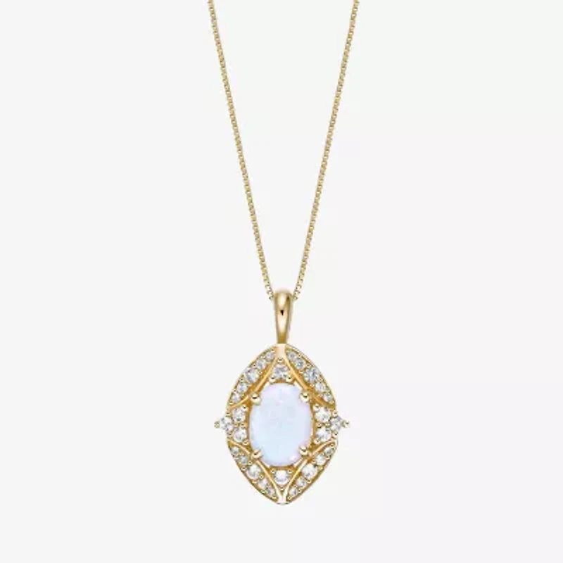 Womens Lab Created White Opal 18K Gold Over Silver Oval 18 Inch Pendant Necklace