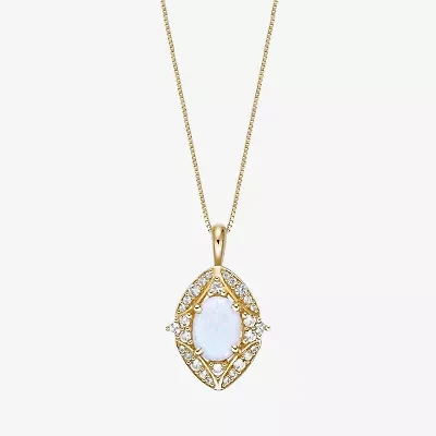 Womens Lab Created White Opal 18K Gold Over Silver Oval 18 Inch Pendant Necklace