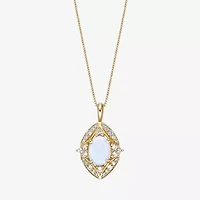 Womens Lab Created White Opal 18K Gold Over Silver Oval 18 Inch Pendant Necklace