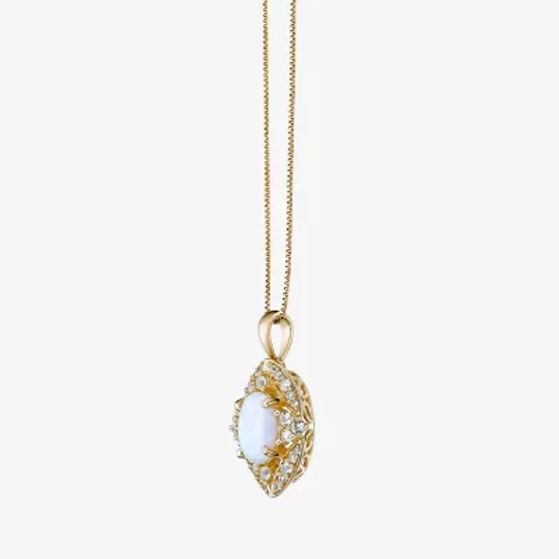 Womens Lab Created White Opal 18K Gold Over Silver Oval 18 Inch Pendant Necklace