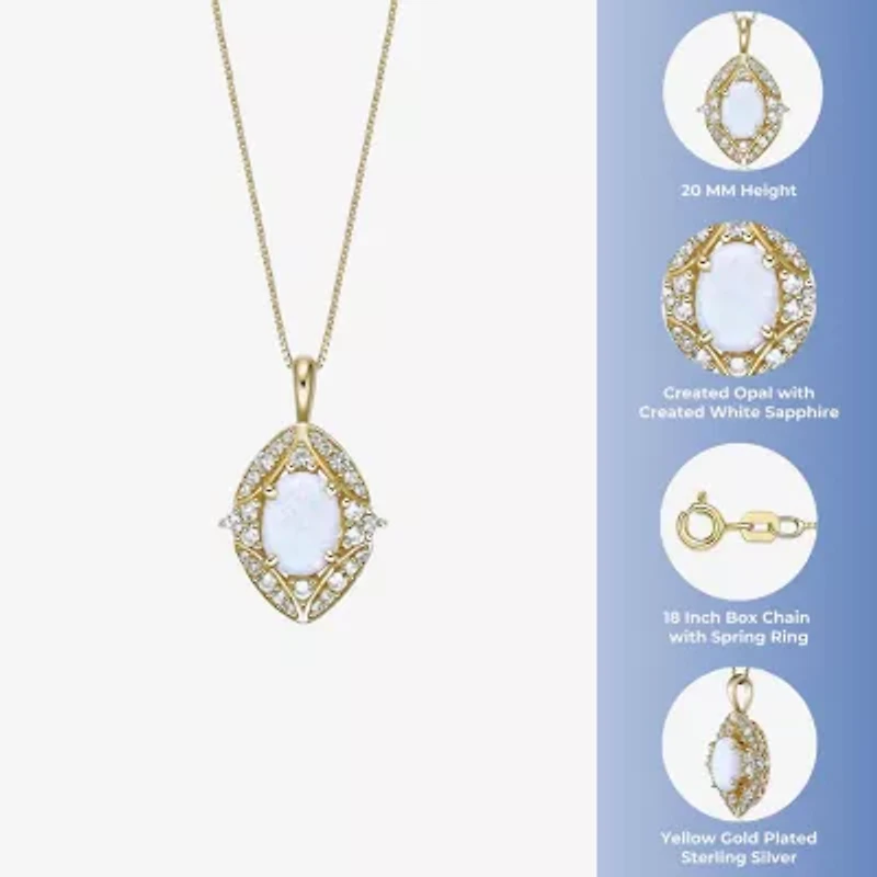 Womens Lab Created White Opal 18K Gold Over Silver Oval 18 Inch Pendant Necklace