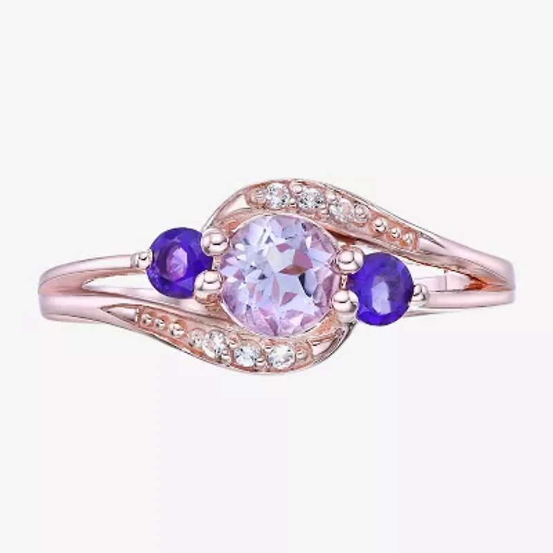 Womens Genuine Purple Amethyst 18K Gold Over Silver Cocktail Ring