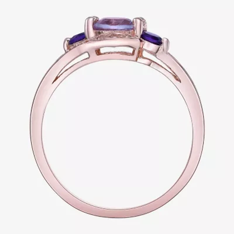 Womens Genuine Purple Amethyst 18K Gold Over Silver Cocktail Ring