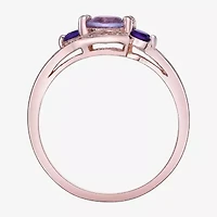 Womens Genuine Purple Amethyst 18K Gold Over Silver Cocktail Ring