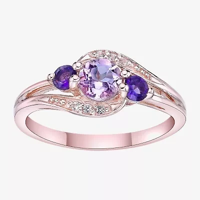 Womens Genuine Purple Amethyst 18K Gold Over Silver Cocktail Ring