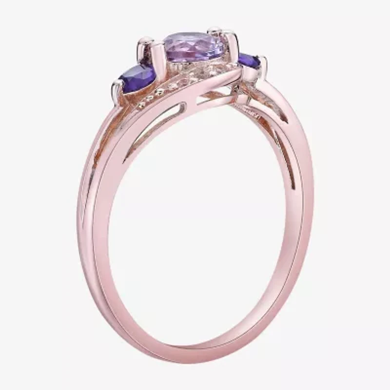 Womens Genuine Purple Amethyst 18K Gold Over Silver Cocktail Ring