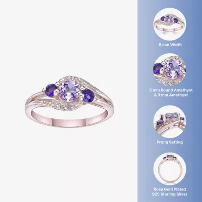 Womens Genuine Purple Amethyst 18K Gold Over Silver Cocktail Ring