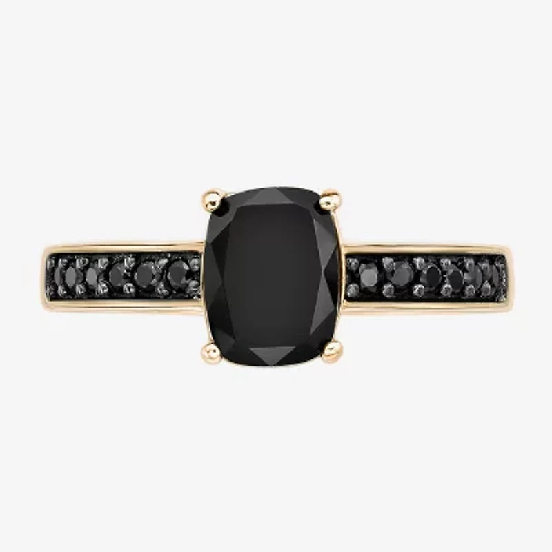 Womens Genuine Black Onyx 18K Gold Over Silver Cocktail Ring