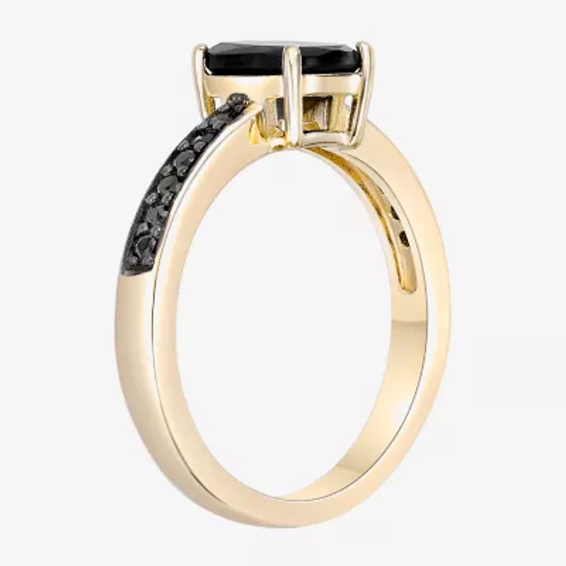 Womens Genuine Black Onyx 18K Gold Over Silver Cocktail Ring