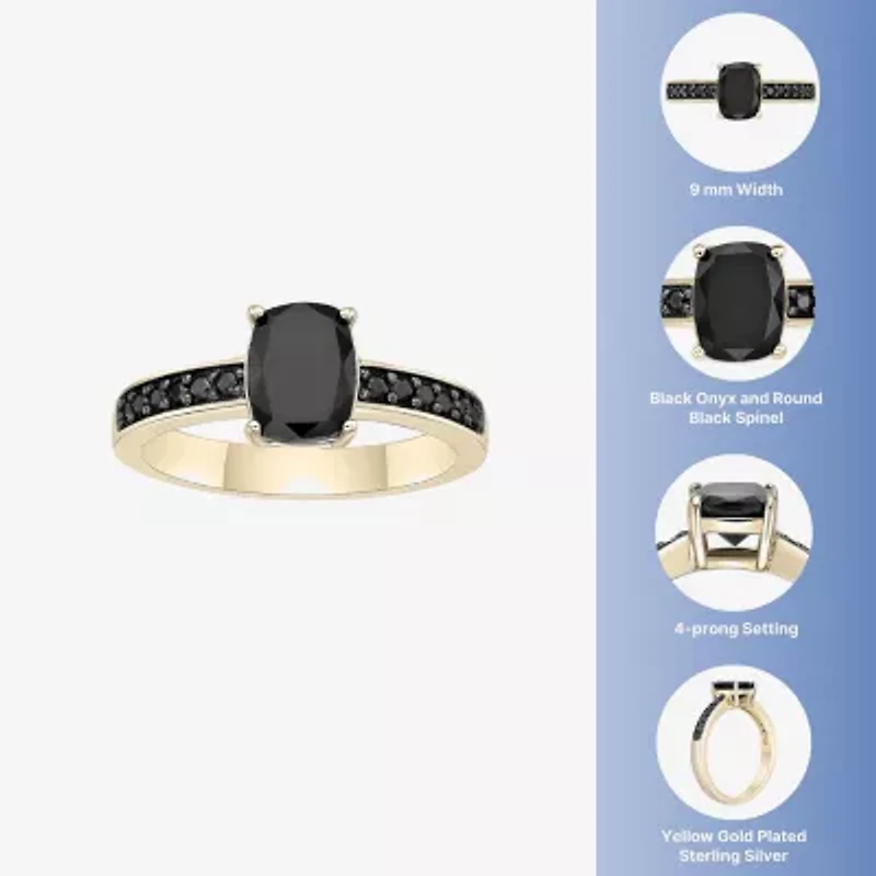 Womens Genuine Black Onyx 18K Gold Over Silver Cocktail Ring