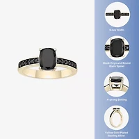Womens Genuine Black Onyx 18K Gold Over Silver Cocktail Ring