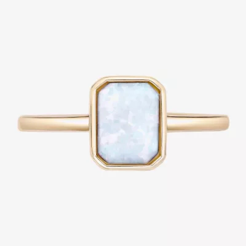 Womens Lab Created White Opal 18K Gold Over Silver Cocktail Ring