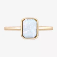 Womens Lab Created White Opal 18K Gold Over Silver Cocktail Ring