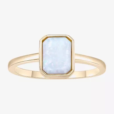 Womens Lab Created White Opal 18K Gold Over Silver Cocktail Ring