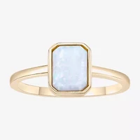 Womens Lab Created White Opal 18K Gold Over Silver Cocktail Ring