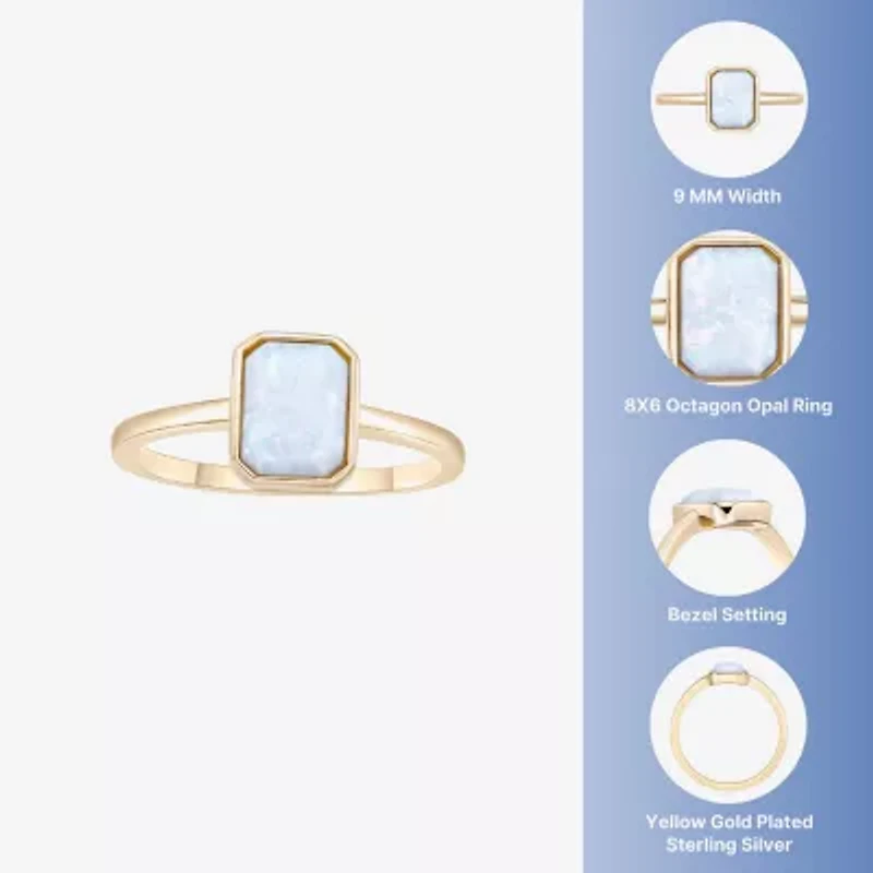 Womens Lab Created White Opal 18K Gold Over Silver Cocktail Ring