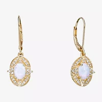 Womens Lab Created White Opal 18K Gold Over Silver Oval Drop Earrings