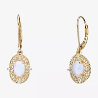Womens Lab Created White Opal 18K Gold Over Silver Oval Drop Earrings