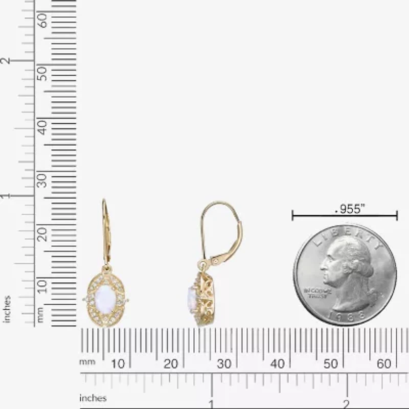 Womens Lab Created White Opal 18K Gold Over Silver Oval Drop Earrings