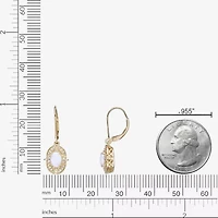 Womens Lab Created White Opal 18K Gold Over Silver Oval Drop Earrings