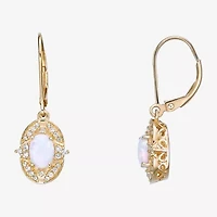 Womens Lab Created White Opal 18K Gold Over Silver Oval Drop Earrings
