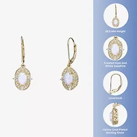 Womens Lab Created White Opal 18K Gold Over Silver Oval Drop Earrings