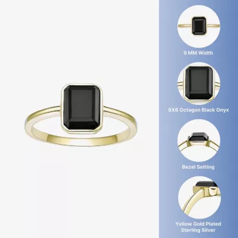 Womens Genuine Black Onyx Sterling Silver Cocktail Ring