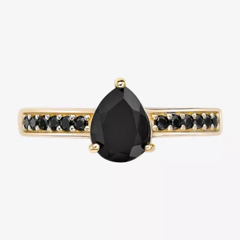 Womens Genuine Black Onyx 18K Gold Over Silver Cocktail Ring