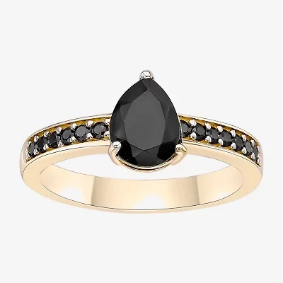 Womens Genuine Black Onyx 18K Gold Over Silver Cocktail Ring