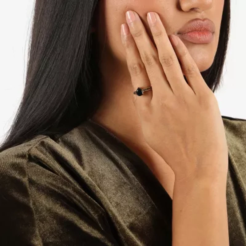 Womens Genuine Black Onyx 18K Gold Over Silver Cocktail Ring