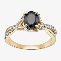 Womens Genuine Black Onyx 18K Gold Over Silver Cocktail Ring