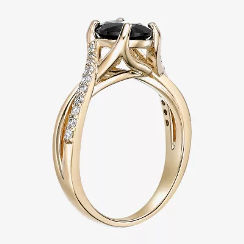 Womens Genuine Black Onyx 18K Gold Over Silver Cocktail Ring