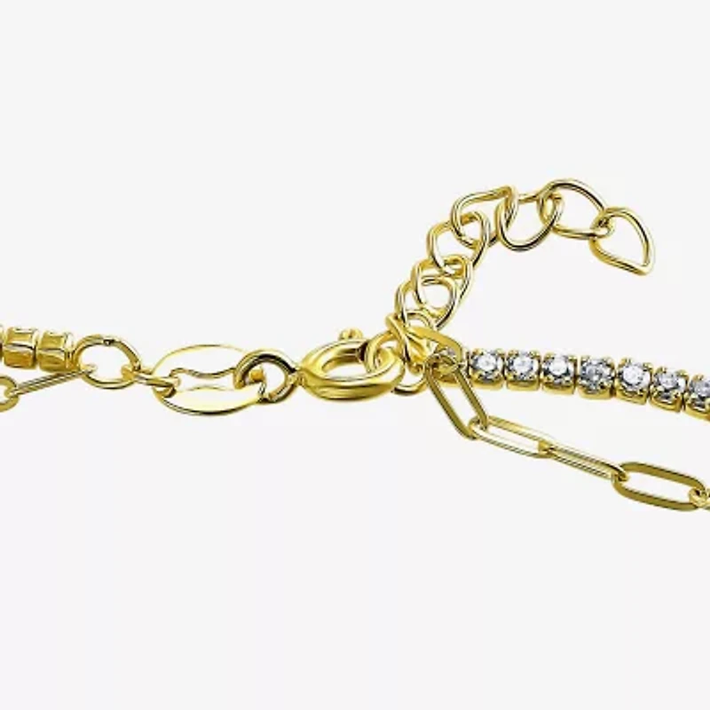 Womens White Cubic Zirconia 14K Gold Over Silver 6 1/2 Inch Tennis Bracelet