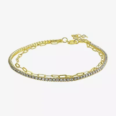 Womens White Cubic Zirconia 14K Gold Over Silver 6 1/2 Inch Tennis Bracelet
