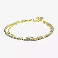 Womens White Cubic Zirconia 14K Gold Over Silver 6 1/2 Inch Tennis Bracelet