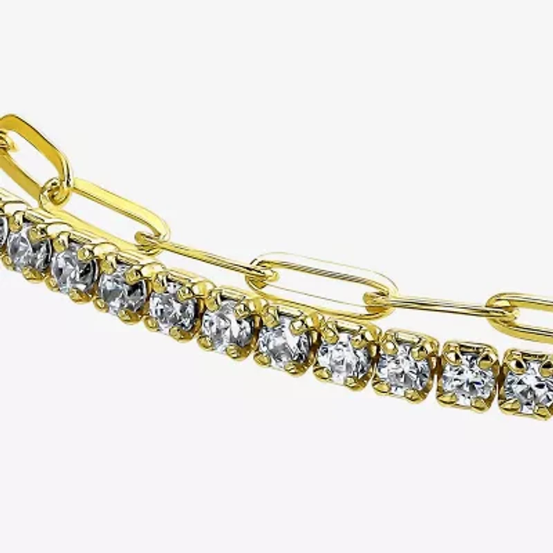 Womens White Cubic Zirconia 14K Gold Over Silver 6 1/2 Inch Tennis Bracelet