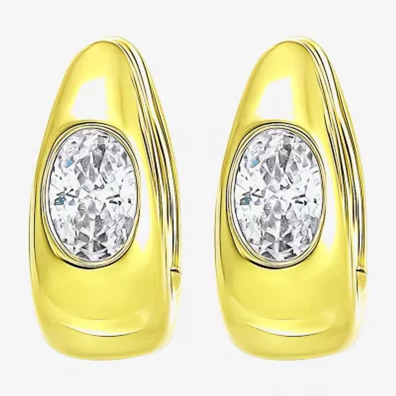 Womens White Cubic Zirconia 14K Gold Over Silver Hoop Earrings