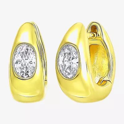 Womens White Cubic Zirconia 14K Gold Over Silver Hoop Earrings