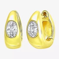 Womens White Cubic Zirconia 14K Gold Over Silver Hoop Earrings