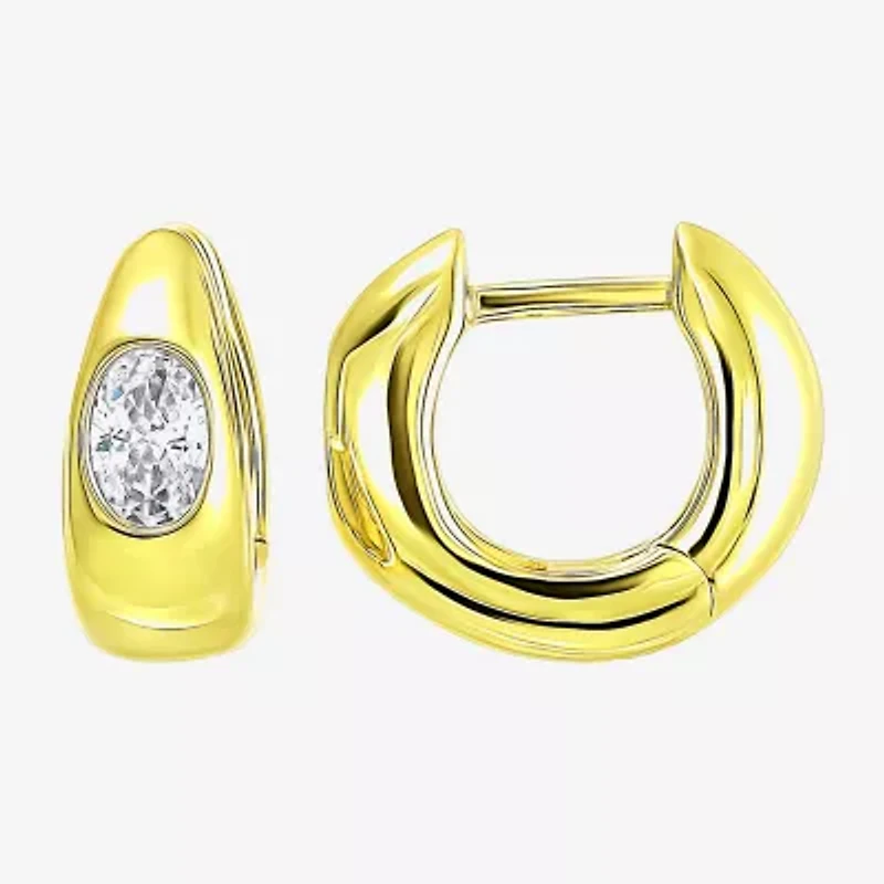 Womens White Cubic Zirconia 14K Gold Over Silver Hoop Earrings
