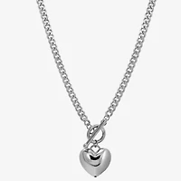 Womens Sterling Silver Heart 18 Inch Pendant Necklace