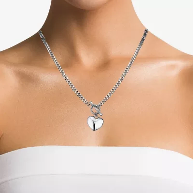 Womens Sterling Silver Heart 18 Inch Pendant Necklace