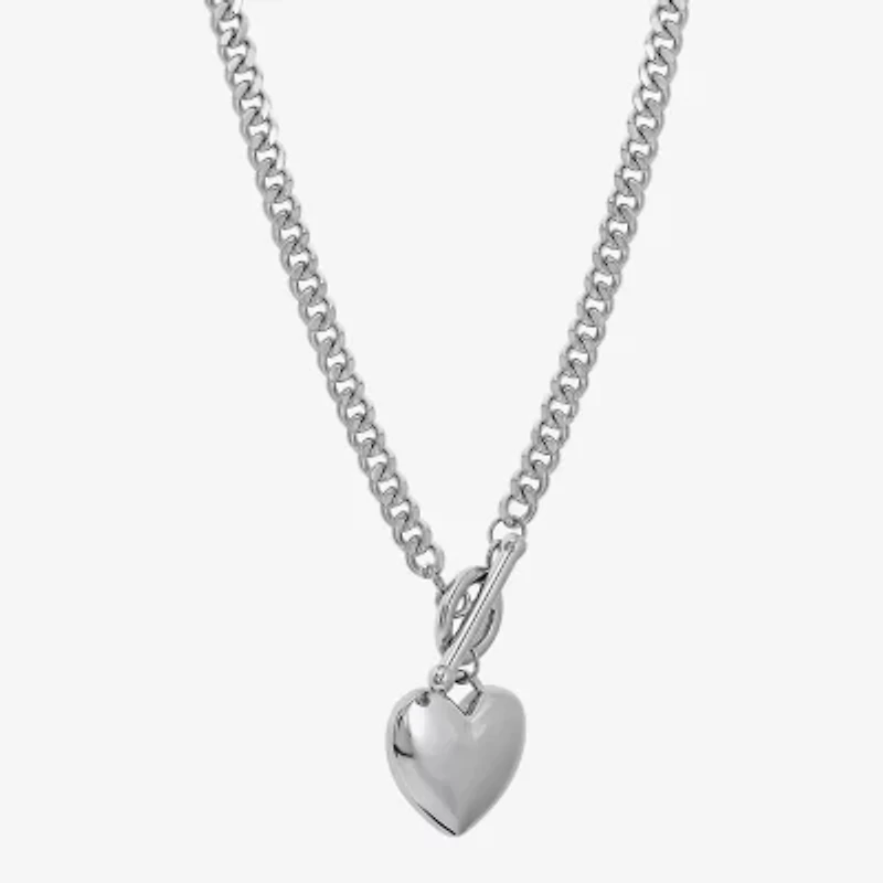 Womens Sterling Silver Heart 18 Inch Pendant Necklace