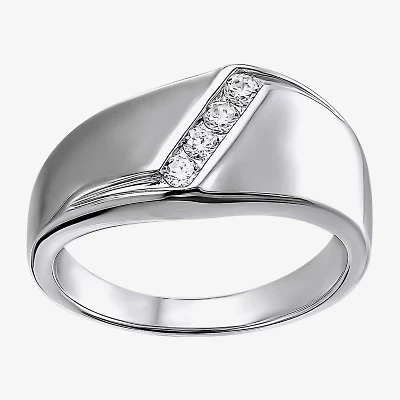 Mens White Cubic Zirconia Sterling Silver Band