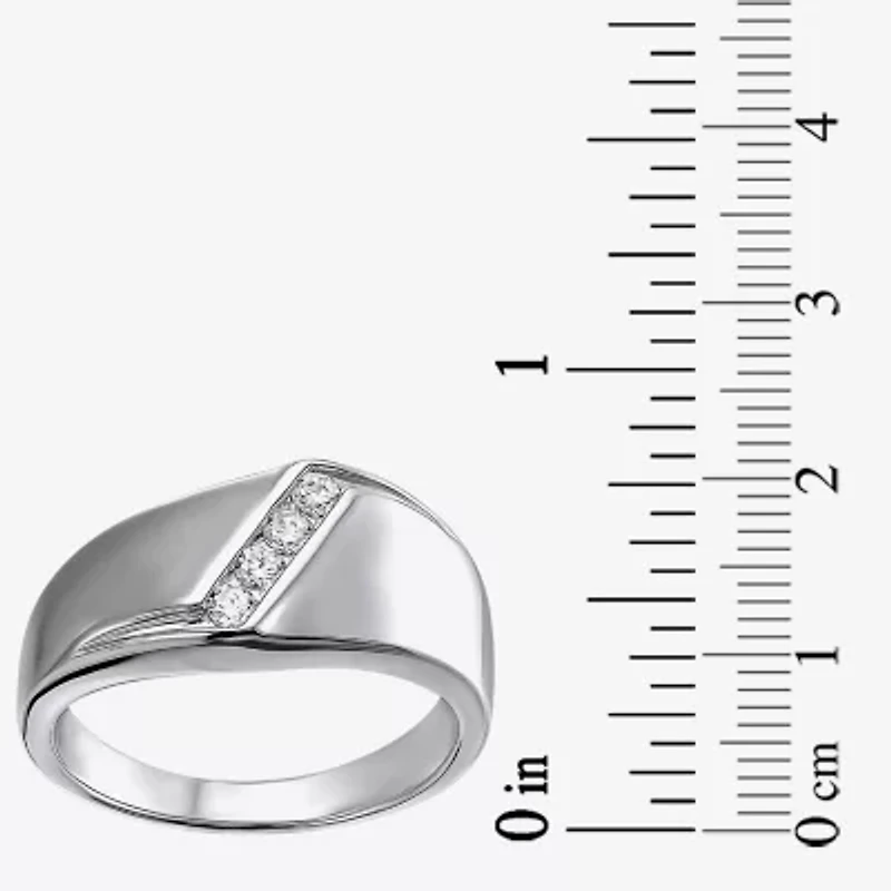 Mens White Cubic Zirconia Sterling Silver Band