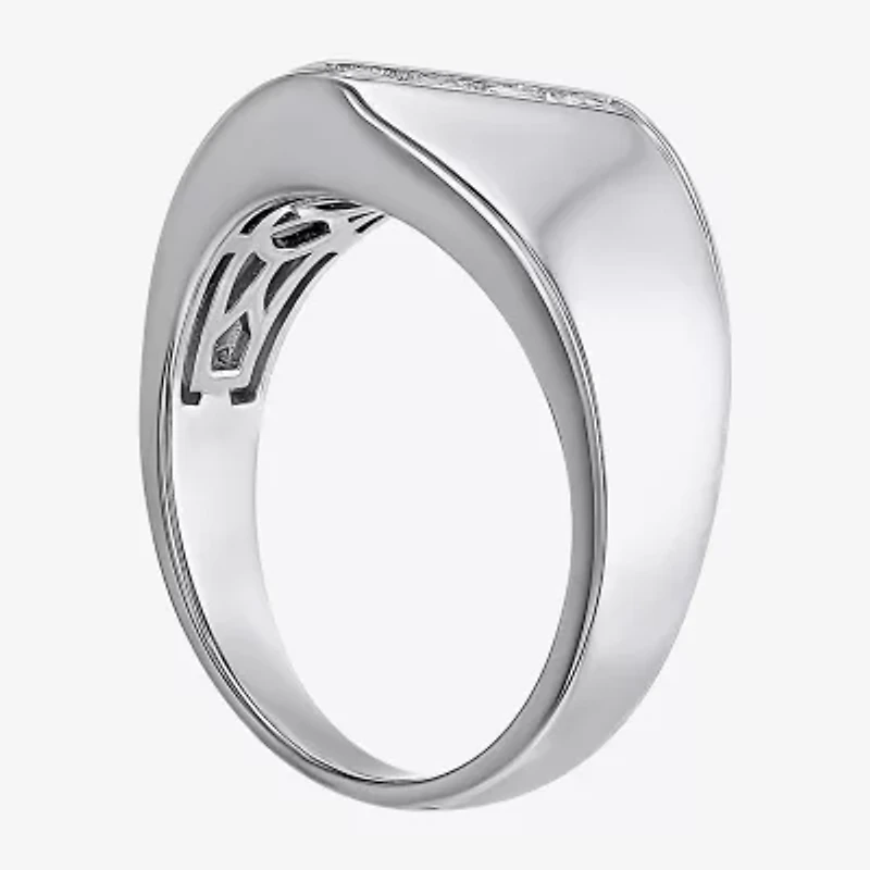 Mens White Cubic Zirconia Sterling Silver Band