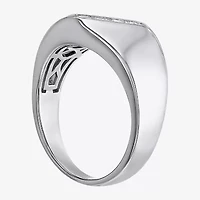 Mens White Cubic Zirconia Sterling Silver Band