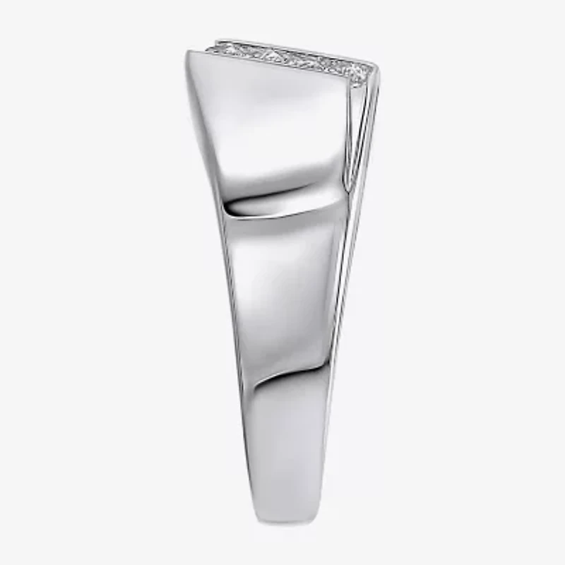 Mens White Cubic Zirconia Sterling Silver Band